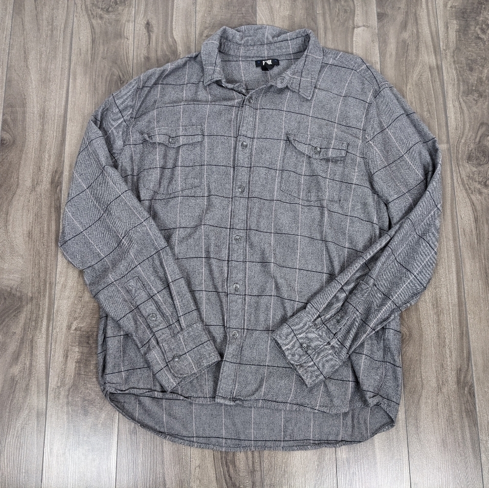 PAIGE Plaid Long Sleeve Shirt Casual Grey Size Extra Large